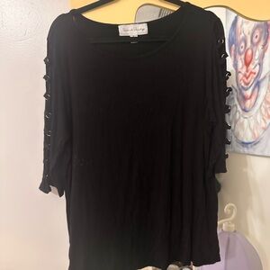 French Laundry Black Embellished 3/4 Sleeve Blouse